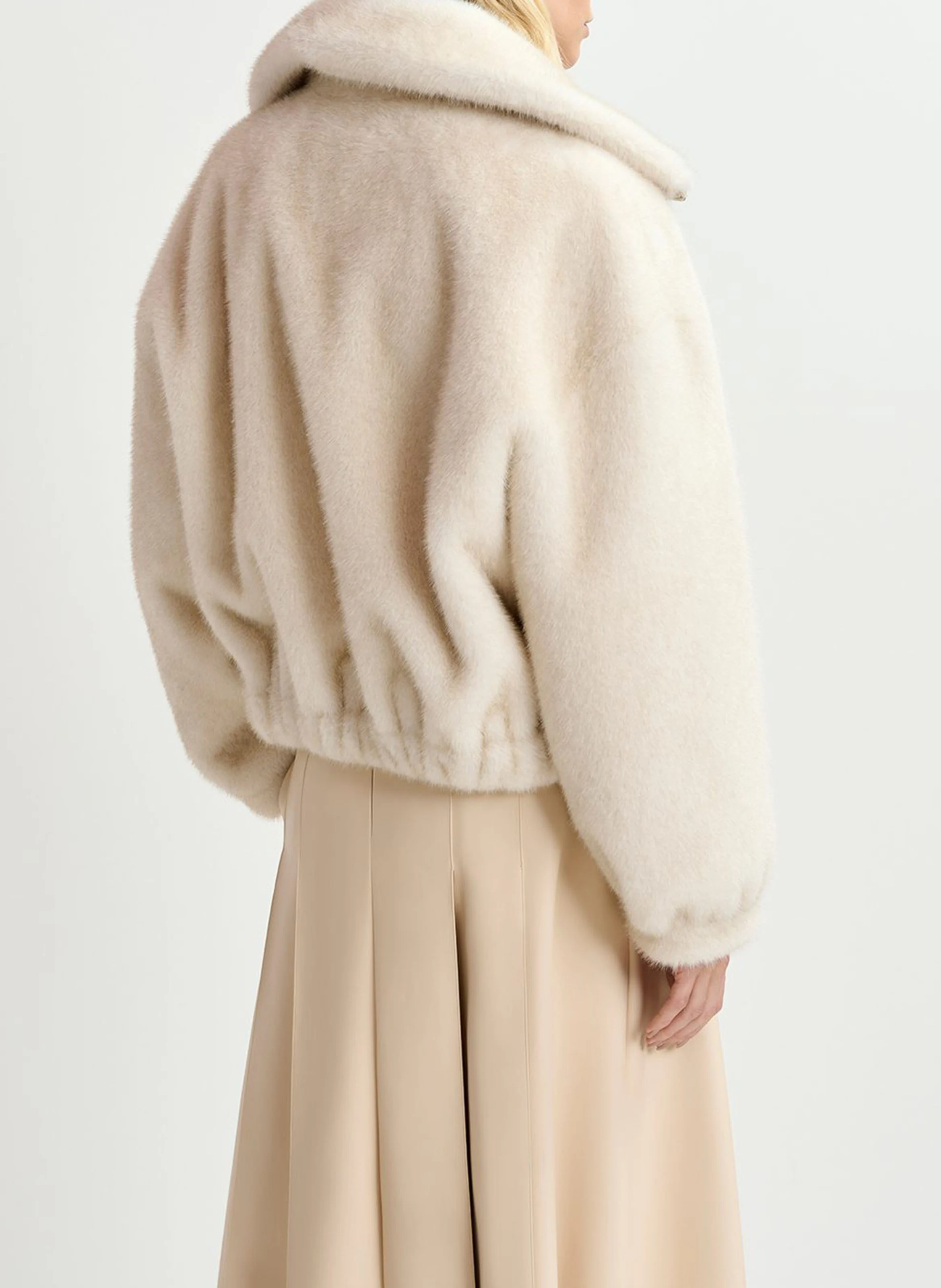 GENZ - Blouson col large en fourrure synthétique| Blanc