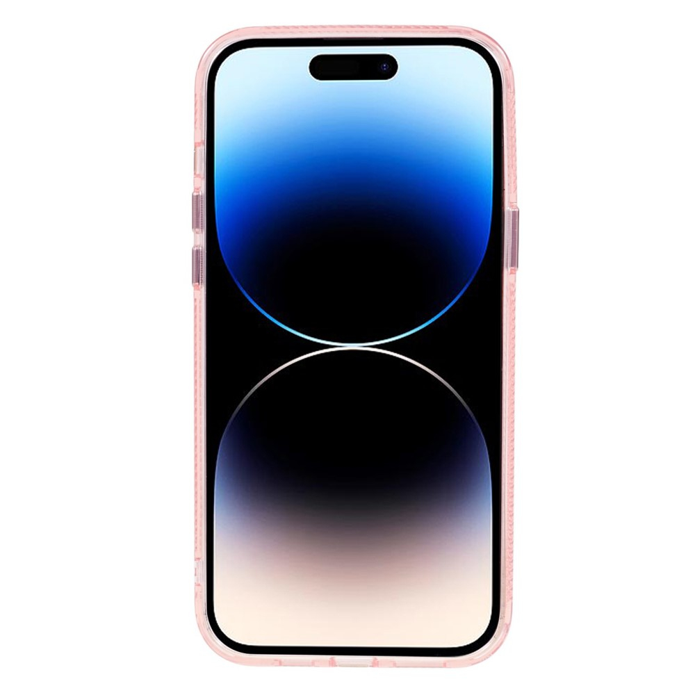 iPhone 14 Pro Max MagSafe Gummi Case Hülle mit Glitzer Aluminium Kameraschutz - Rosa / Transparent