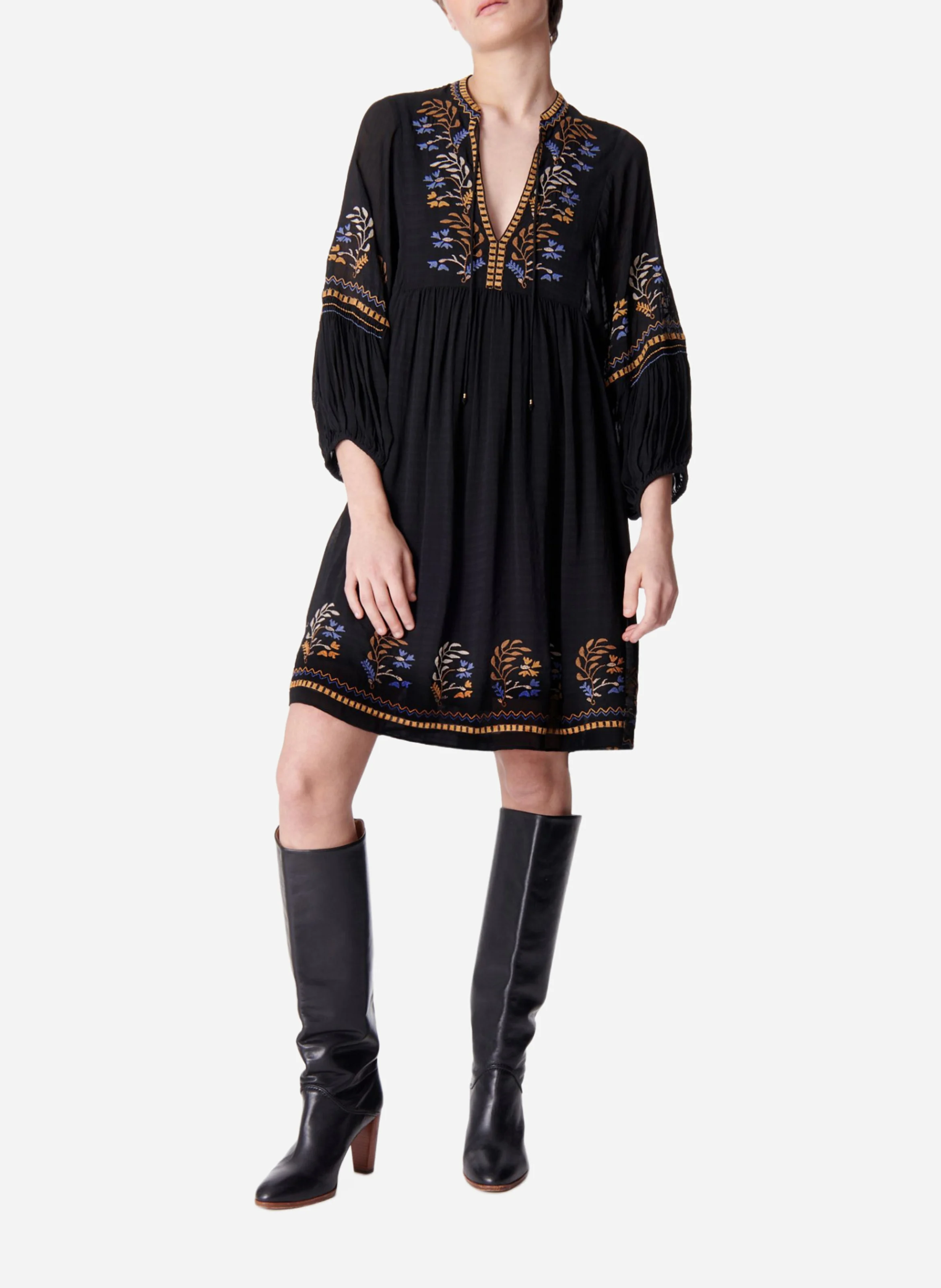 TAKIS - Robe courte ample à broderies| Noir