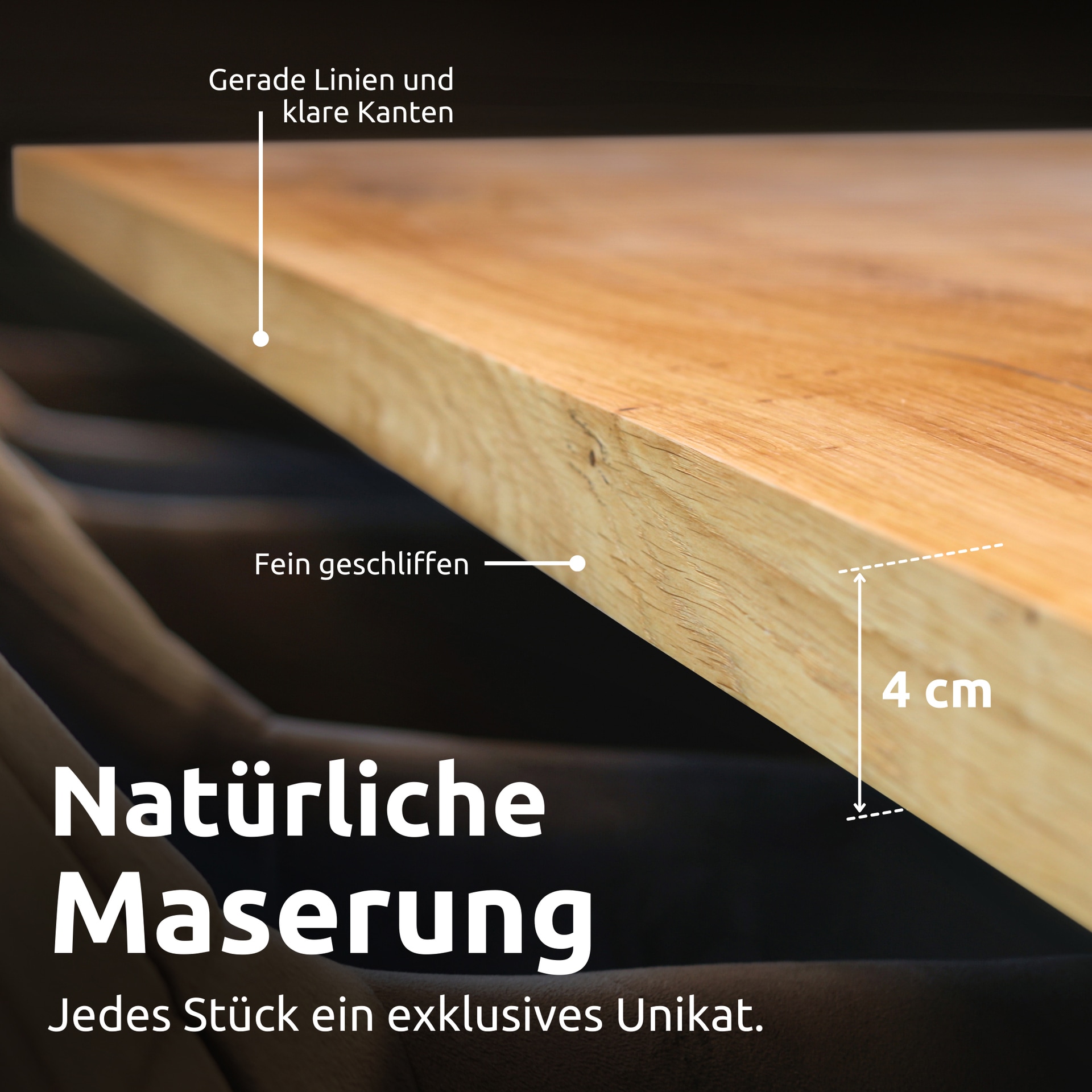 holz4home Esstisch 160 x 80 cm Eiche massiv/Doppel-Dreieck-Gestell schwarz