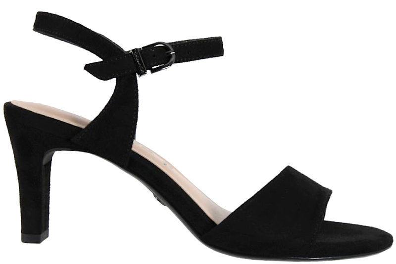 TAMARIS SANDAL I SORT TEKSTIL PÅ HÆL