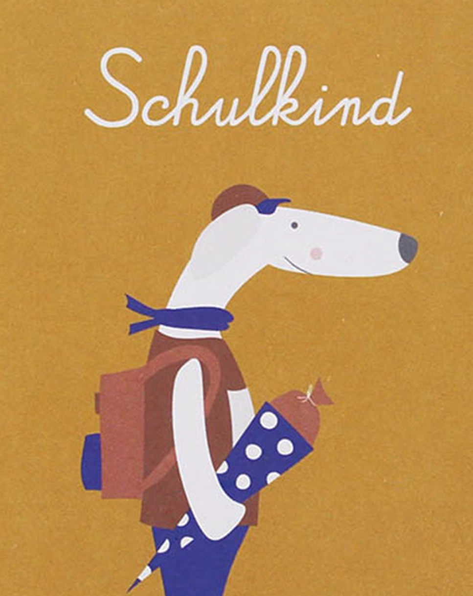 Klappkarte HUND - SCHULKIND 2er-Set in gelb