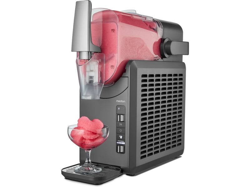 Medion Glacemaschine Slush Ice Maker, 2.6 l, Grau Leistungsstarke Slush-Eis-Maschine mit Kompressor für schnelles Gefrieren und einfache Reinigung, ideal für Cocktails und Milchshakes