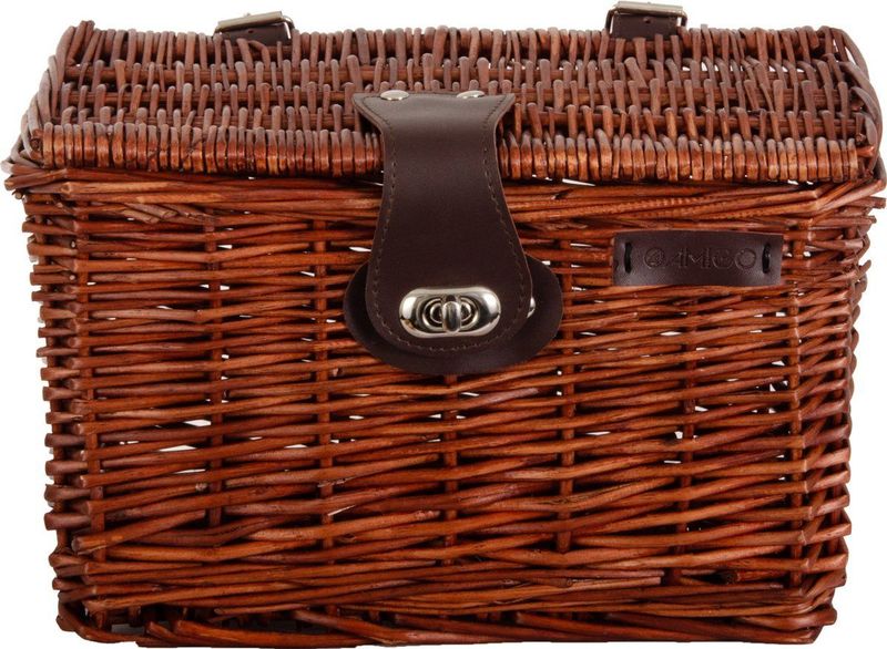 AMIGO Fietsmand Met Deksel - 10 Liter - Riet - Bruin - Fietsmand Kinderfiets - Bakkersmand