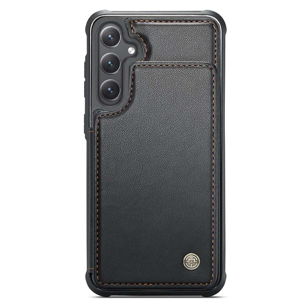 Samsung Galaxy S23 FE Leder Hülle mit Kartenfächern im Litchi Look   Kickstand (RFID Schutz) - Schwarz
