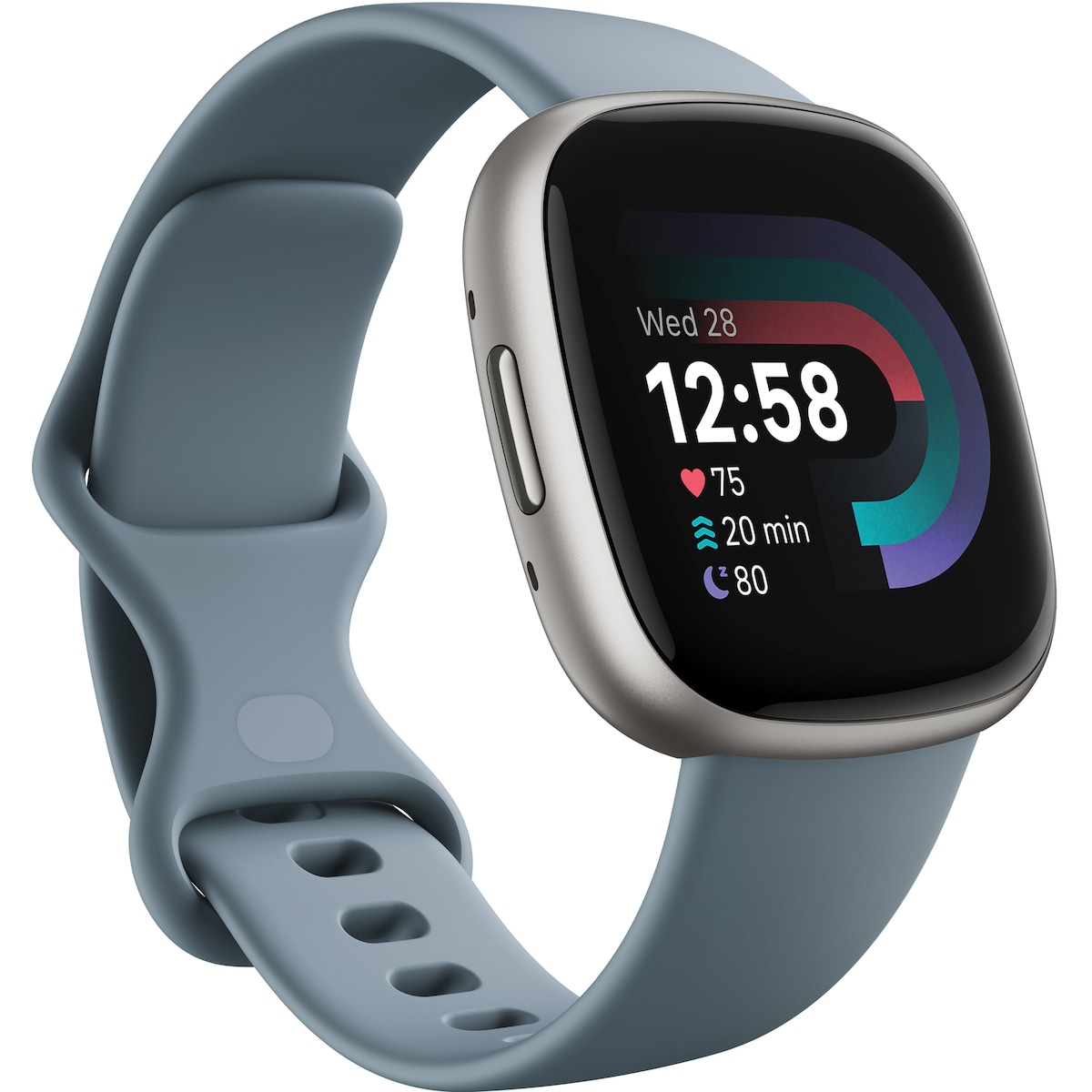 Fitbit Versa 4 smartklokke (Waterfall Blue/Platinum)