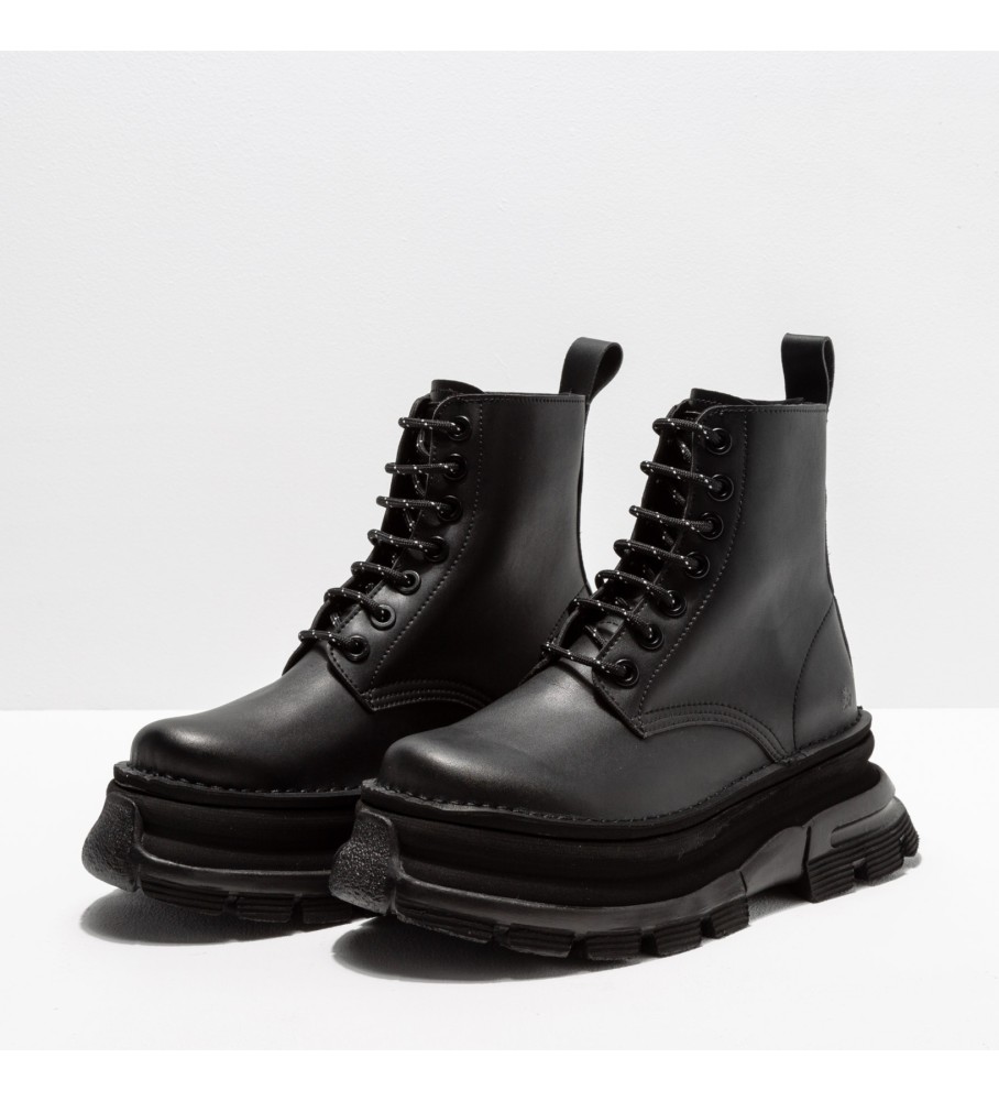 Botas de cano curto em couro sintético Art Core 2 pretas, modelo 1646 - Altura da plataforma: 6,5 cm -