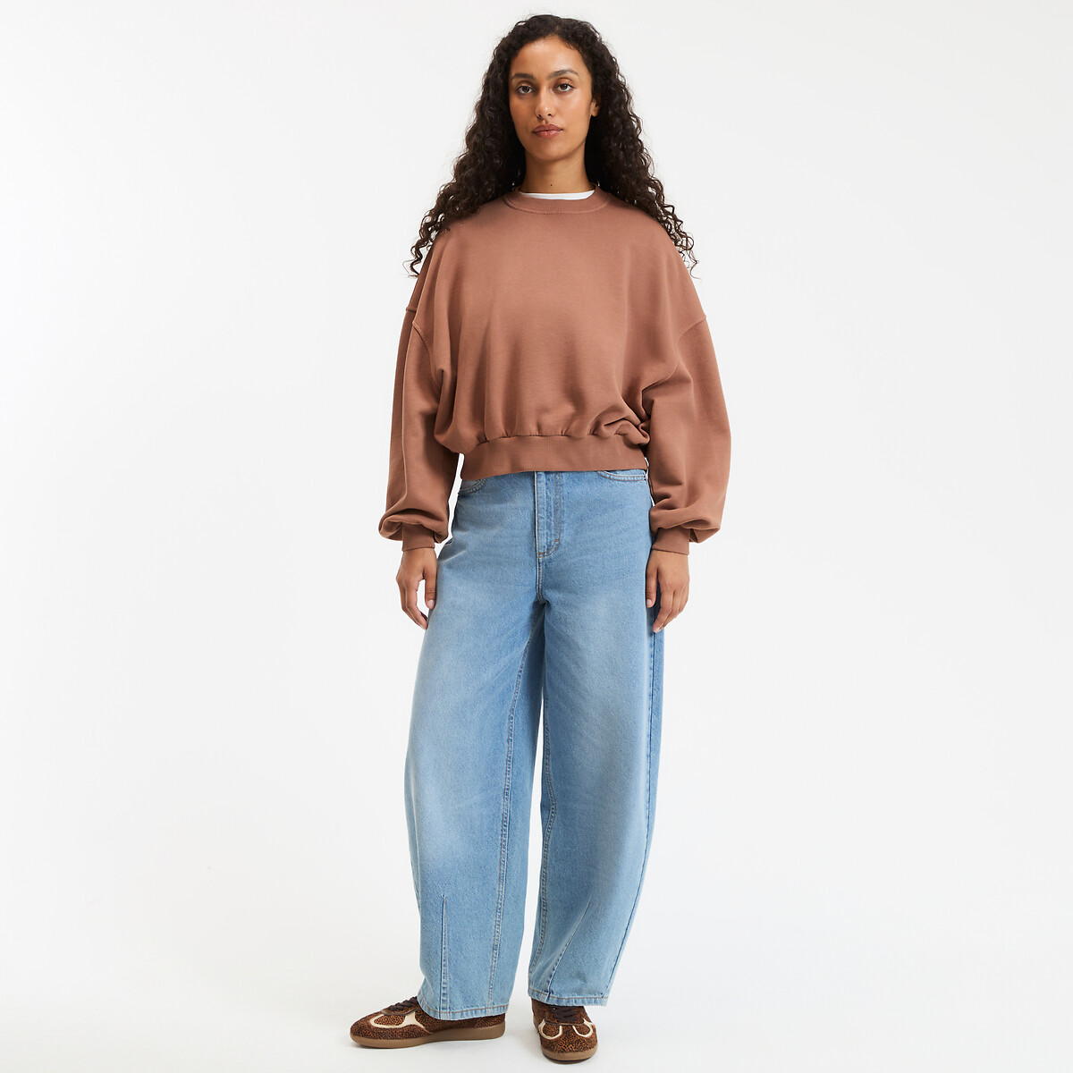 COLEÇÕES LA REDOUTE<br>Moletom curto e folgado com gola redonda