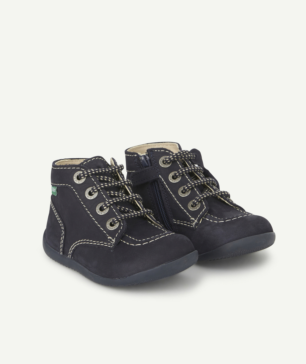 KICKERSBOTTINES EN CUIR BÉBÉ BLEU MARINE AVEC LACETS ET ZIP