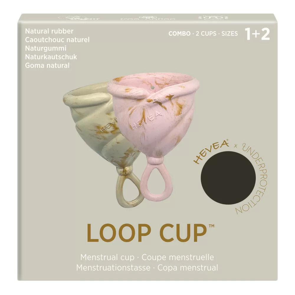 Hevea LOOP Menstrationskop size 1 2 Combo, Golden Blush & Golden Sand - 2 stk.
