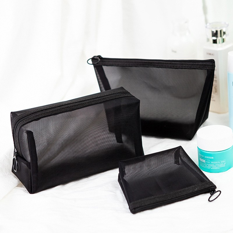 (3er Set) Kosmetik Make Up Tasche Handgepäck Necessaire Organizer Bag mit Reissverschluss - Schwarz