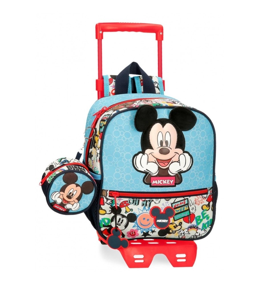 Mochila Infantil Disney Mickey Be Cool com Rodinhas - Azul