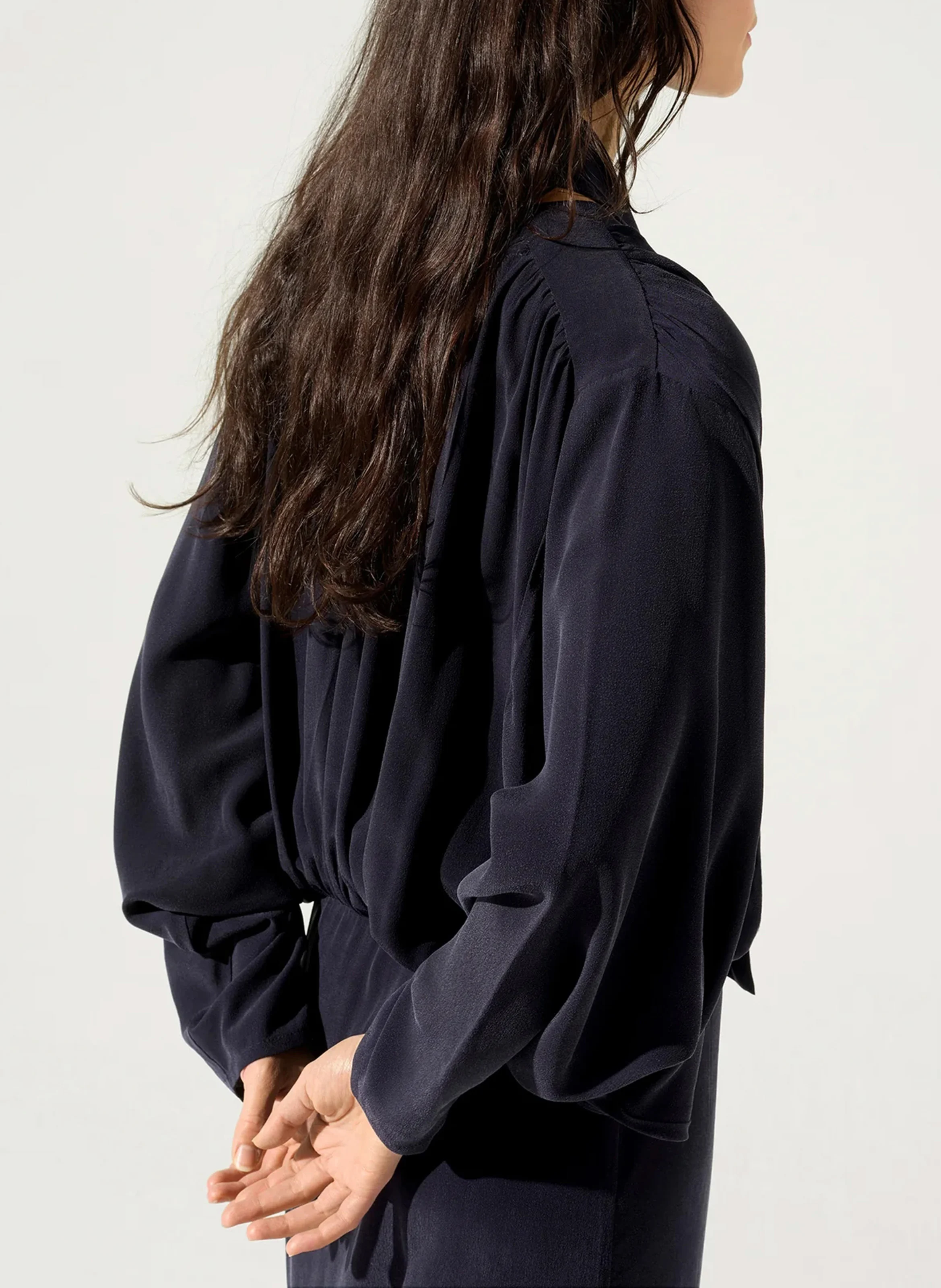 Robe midi col lavallière | Bleu