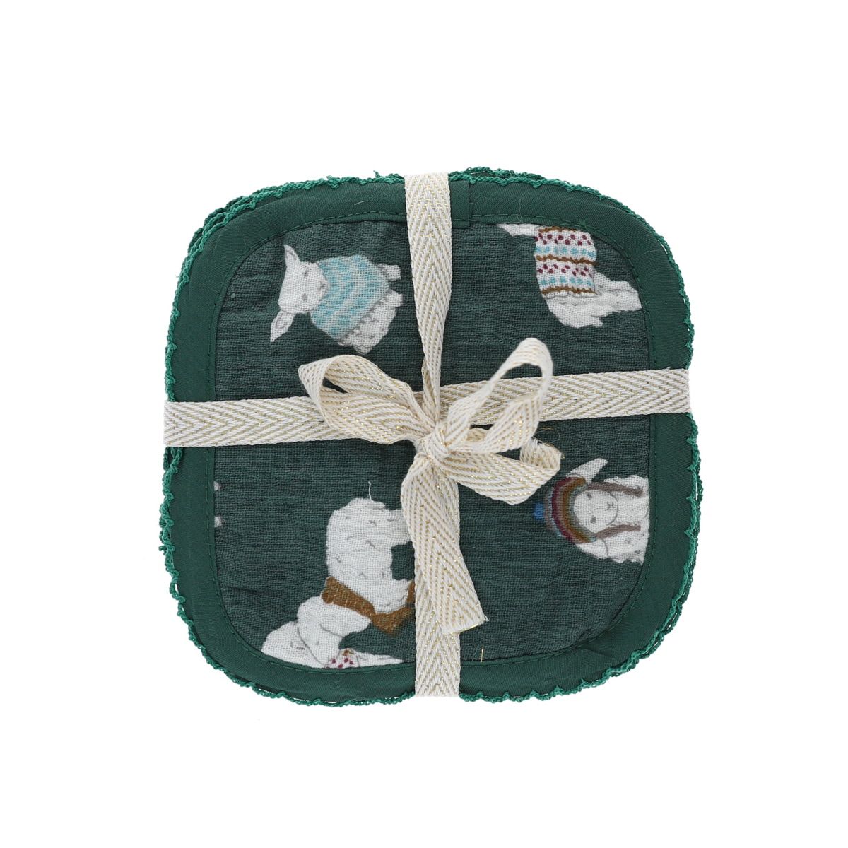 Lot de 4 lingettes lavables en éponge vert - Doux comme un agneau Petit toi