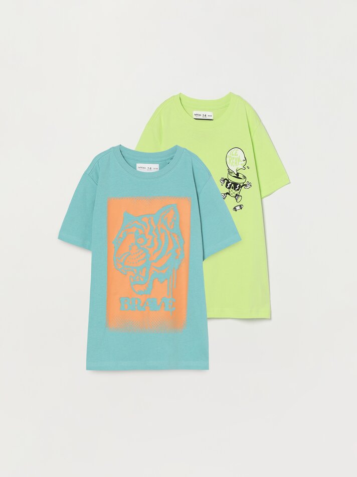 Pacote com 2 camisetas estampadas - Turquesa Escuro