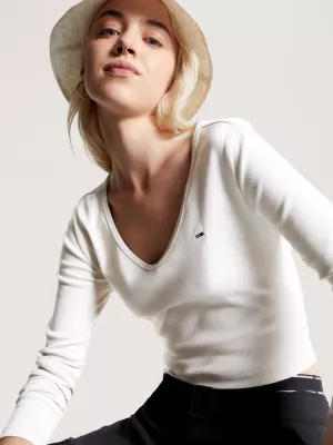 Camiseta cropped essencial de manga comprida canelada