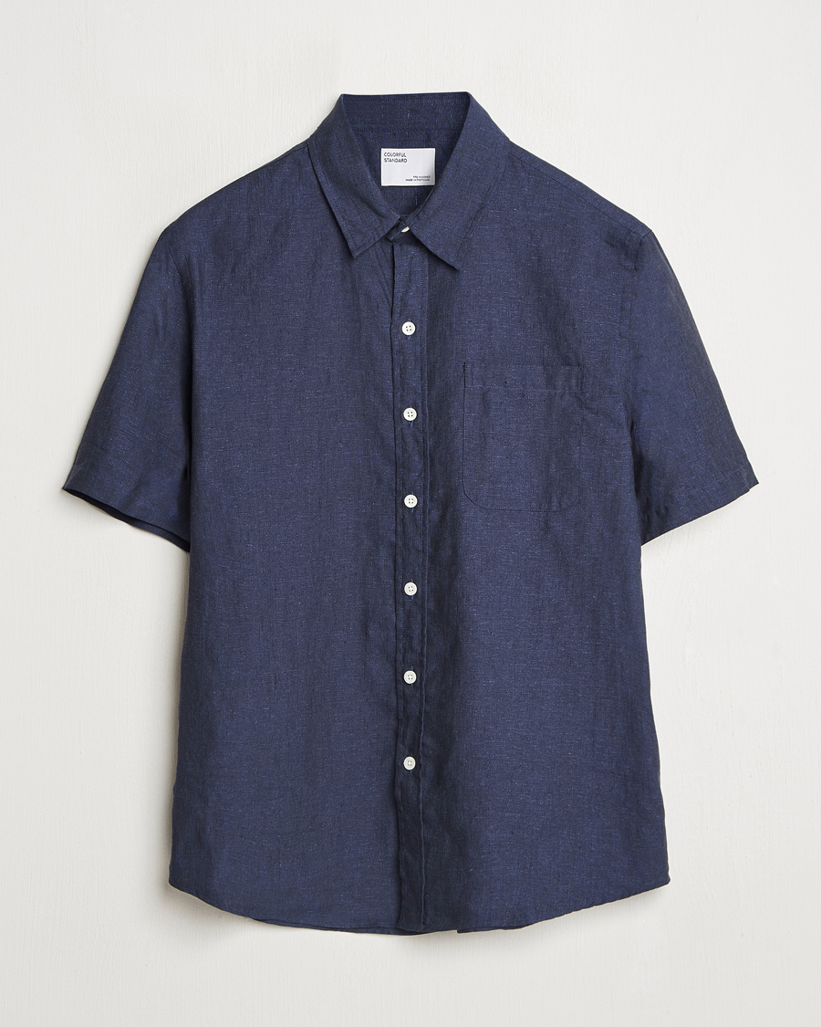 Colorful Standard Garment Dyed Linen Short Sleeve Shirt Navy Blue