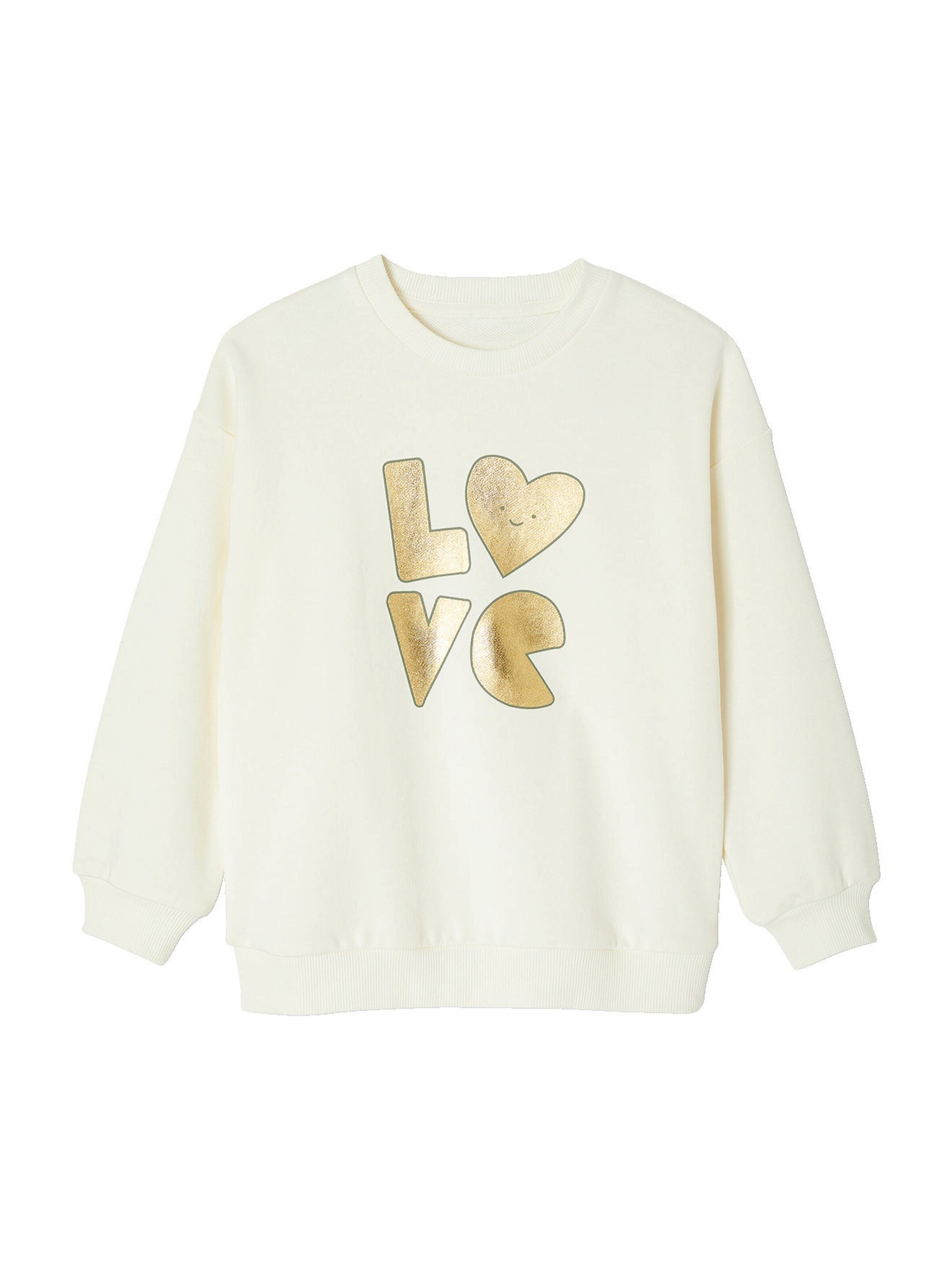 Vertbaudet Mädchen Sport-Set: Sweatshirt mit goldener Schrift und Recycling-Polyester & Leggings salbeigrün