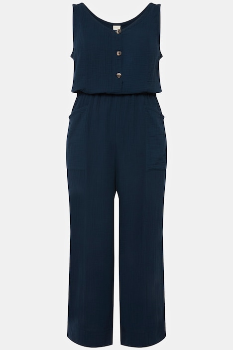 Jumpsuit, 7/8-Länge, Musselin, V-Ausschnitt, ärmellos