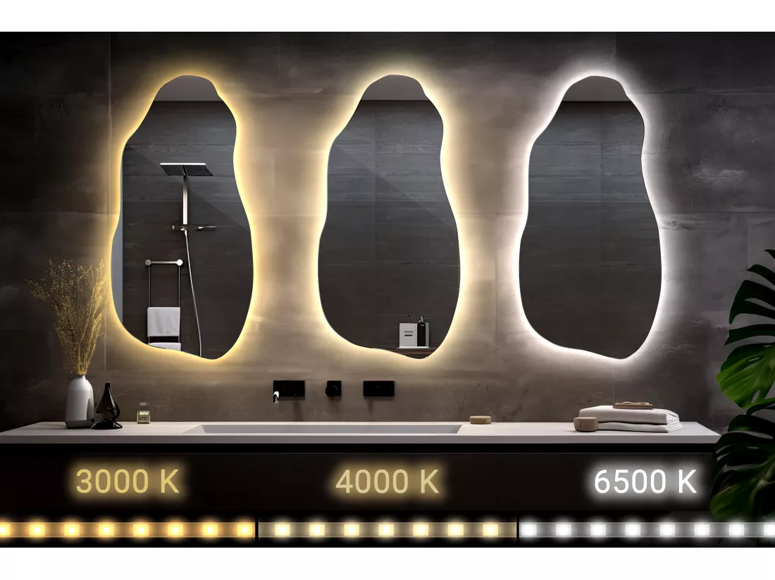 Miroir Lumineux LED Forme Moderne Décoration de Salle de Bain et Salon 50 cm x 100 cm - lumière chaude