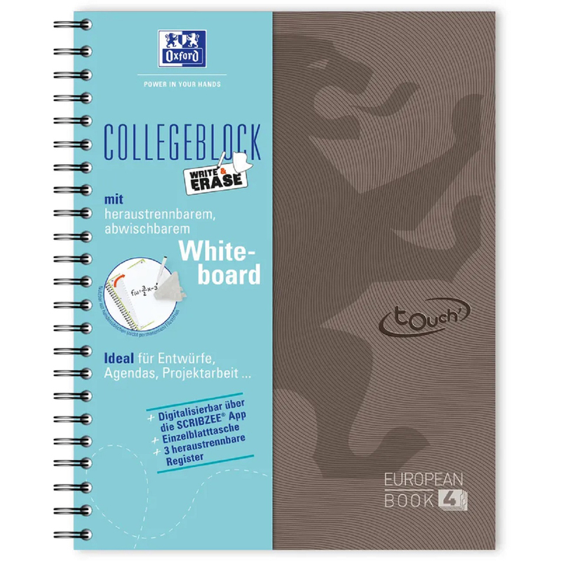 Oxford European Book, Whiteboard, A4+, kariert, braun