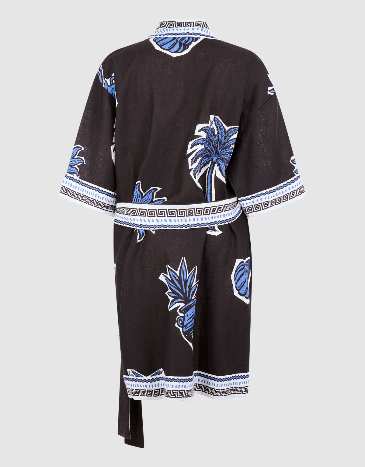 Palm Print Kimono Mini Jurk Bruin