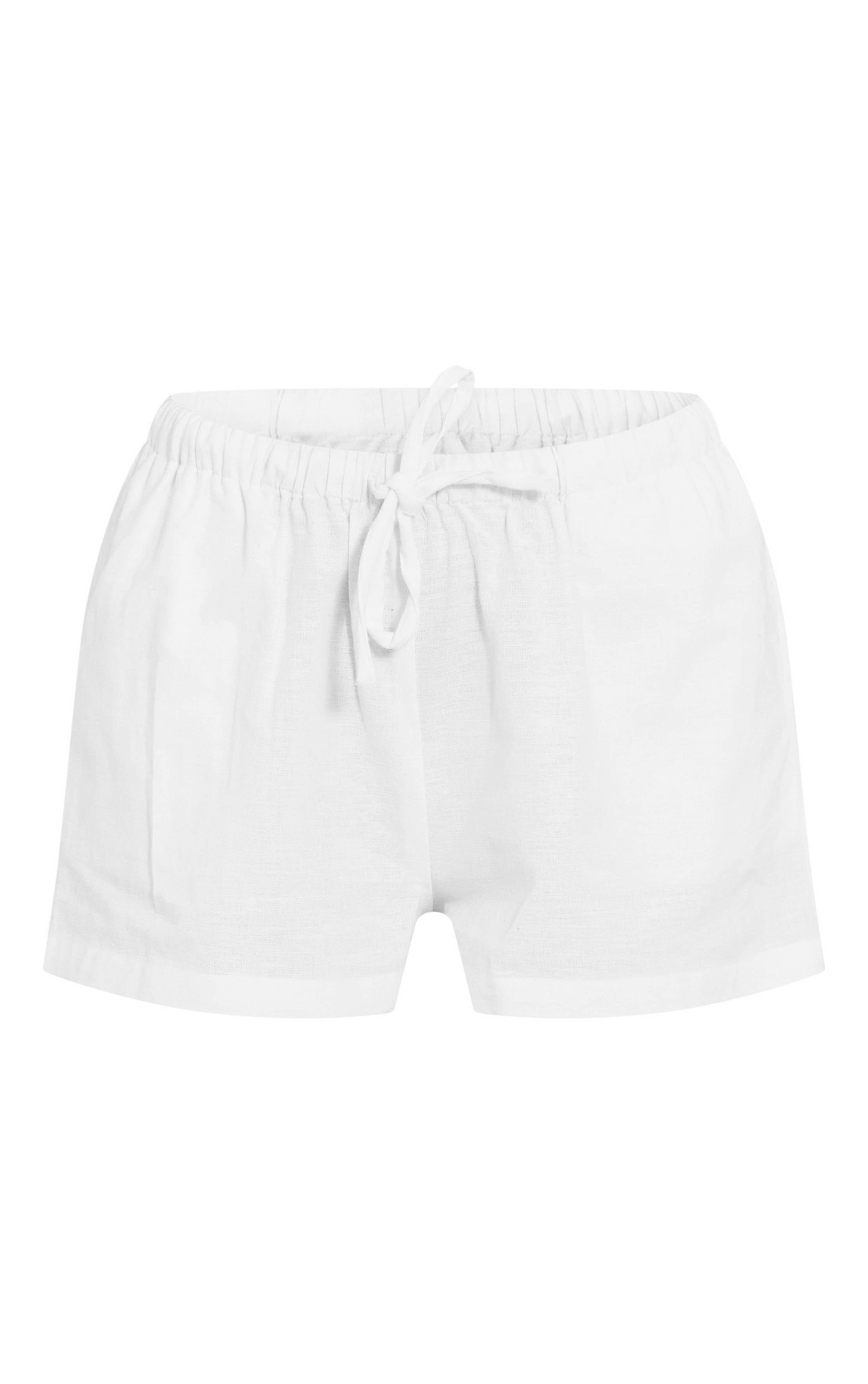 Blanc Short Ample À Cordon Aspect Coton Lin