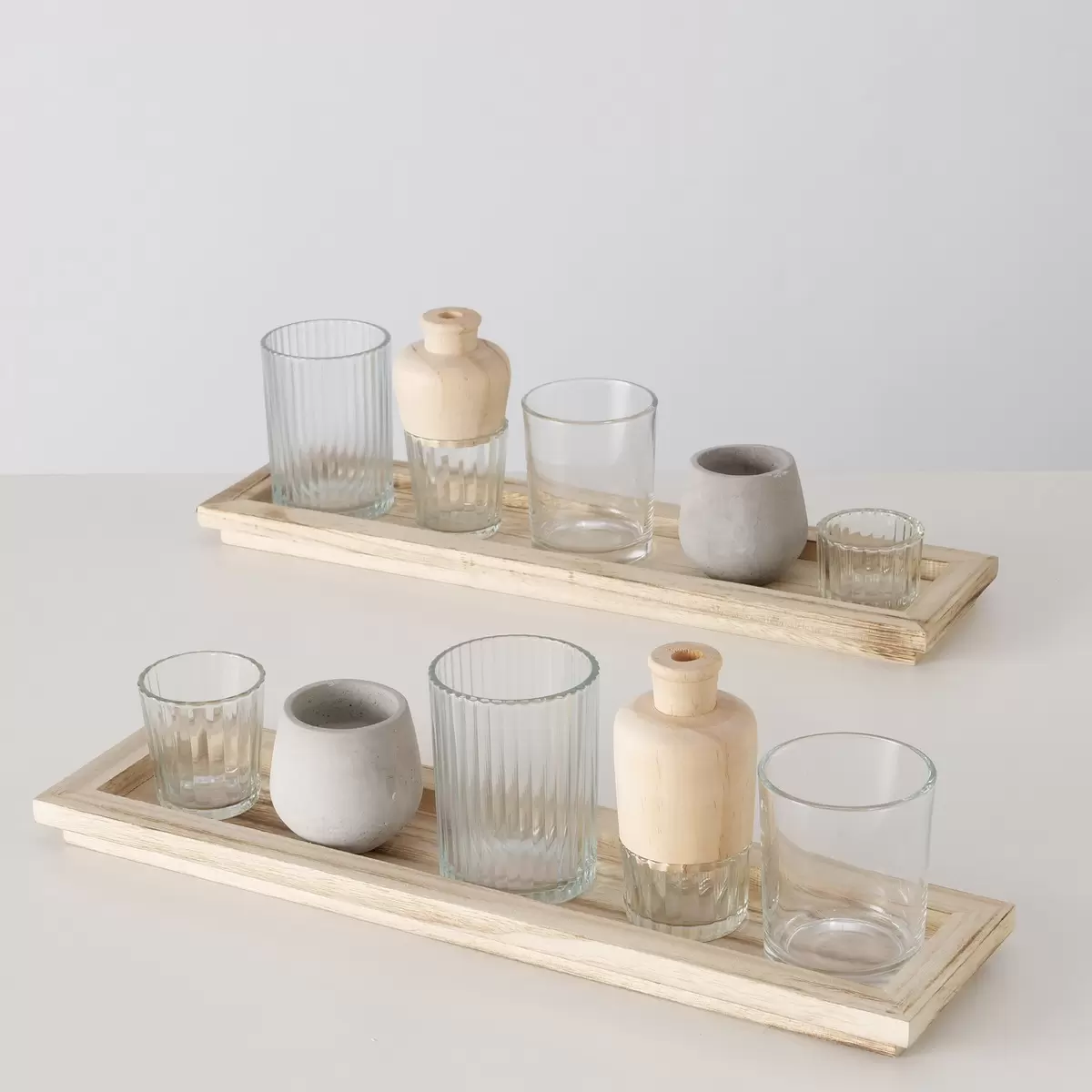 Teelichthalter m. Tablett Nolan beige,natur