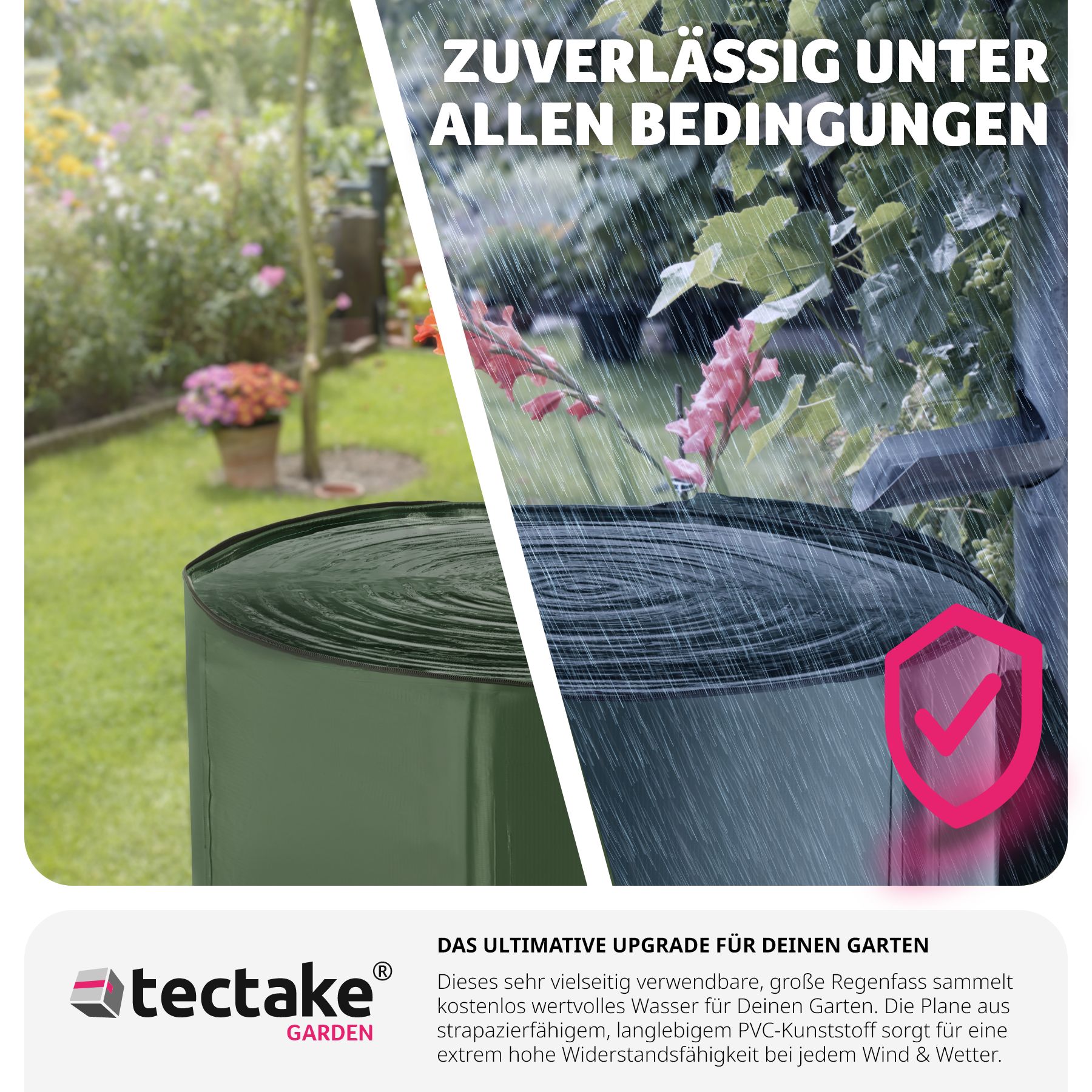 tectake® Regentonne, mit Hahn und Überlaufschutz, wetterbeständig, Oberseite abnehmbar