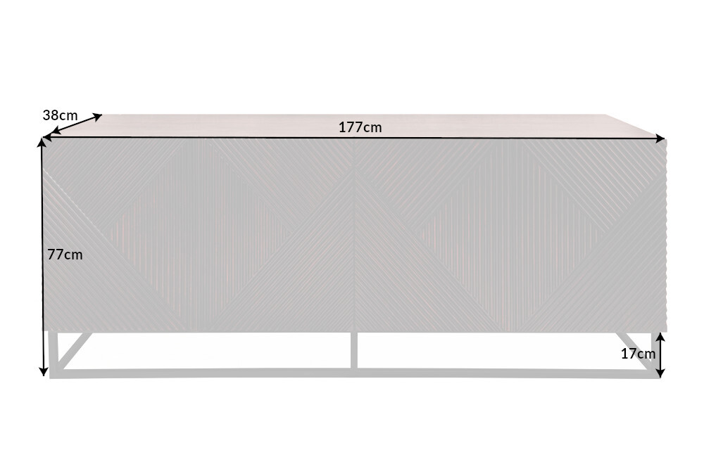 Massives Sideboard CREATIVO 180cm Mangoholz aufwändige 3D Front Retro Design