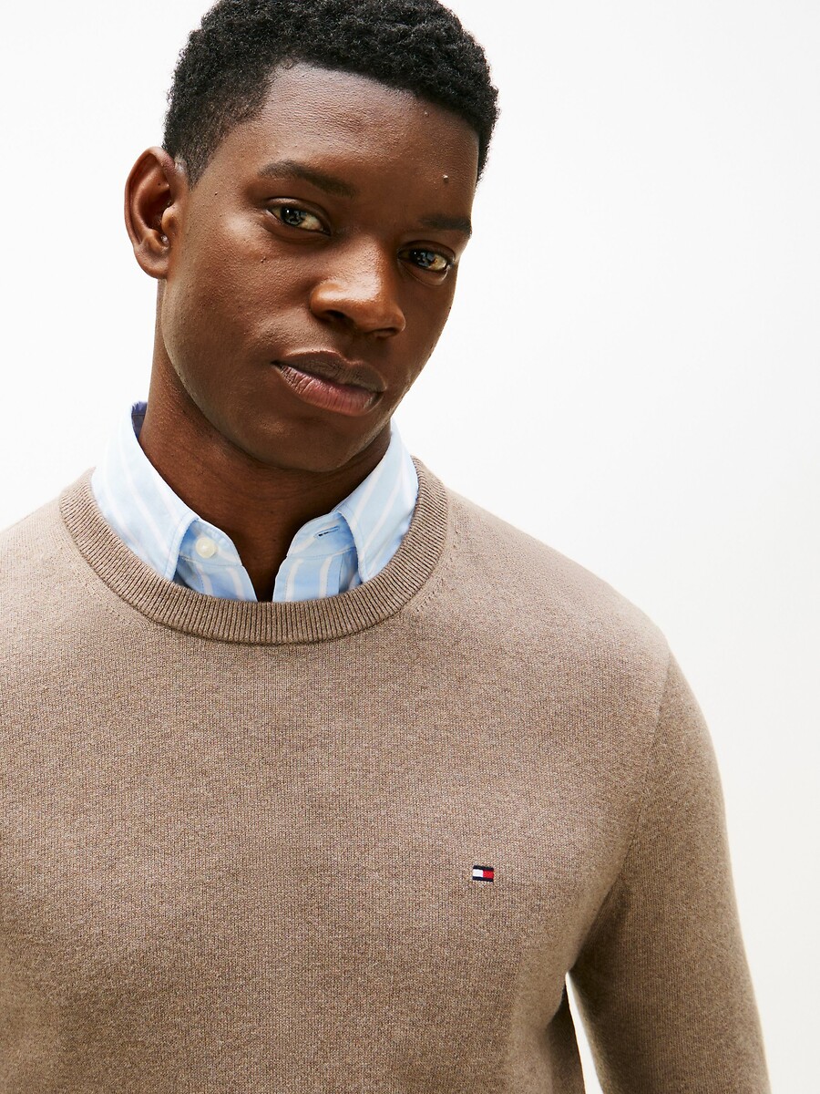 TOMMY HILFIGER<br>Suéter de gola redonda em algodão pima e cashmere
