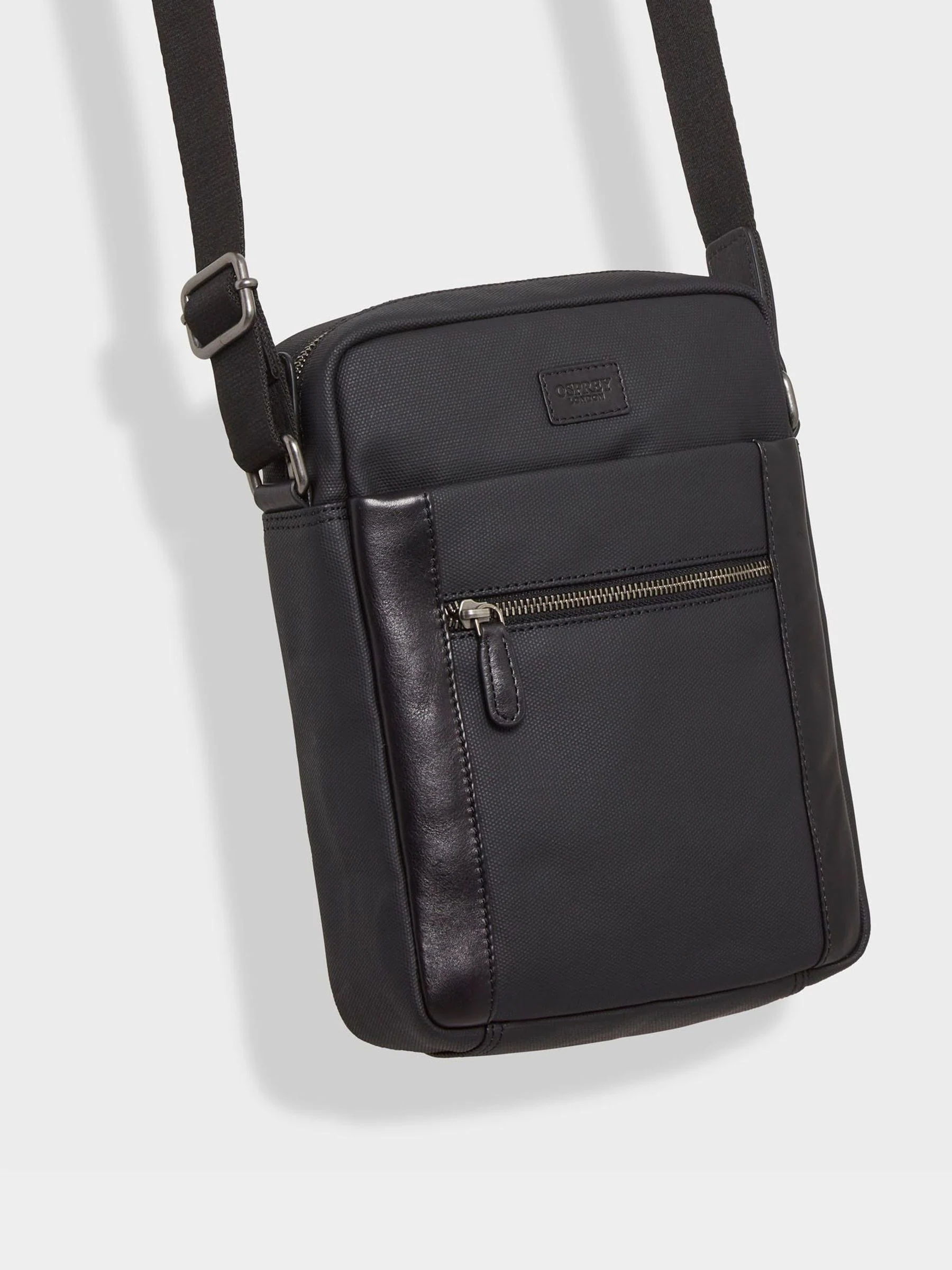 Zwart - Osprey London - Canvas en leren gewaxte The Small Grantham Messenger-tas