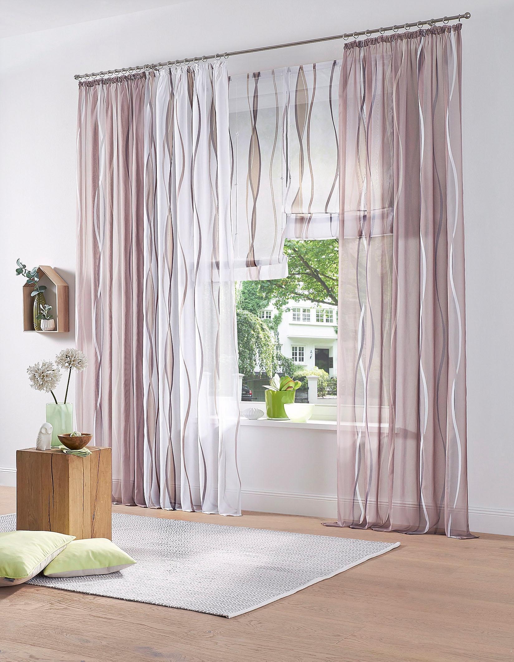 my home Raffrollo »Dimona« mit Klettschiene Transparent, Voile, Polyester, Wellen