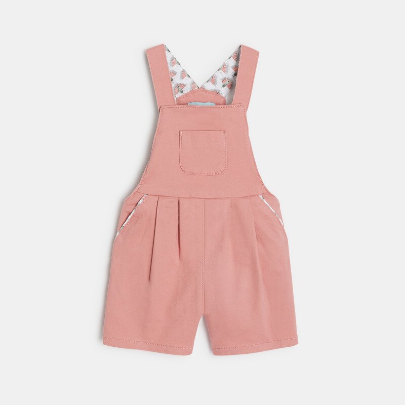 Salopette courte et blouse paons rose bébé fille Rose