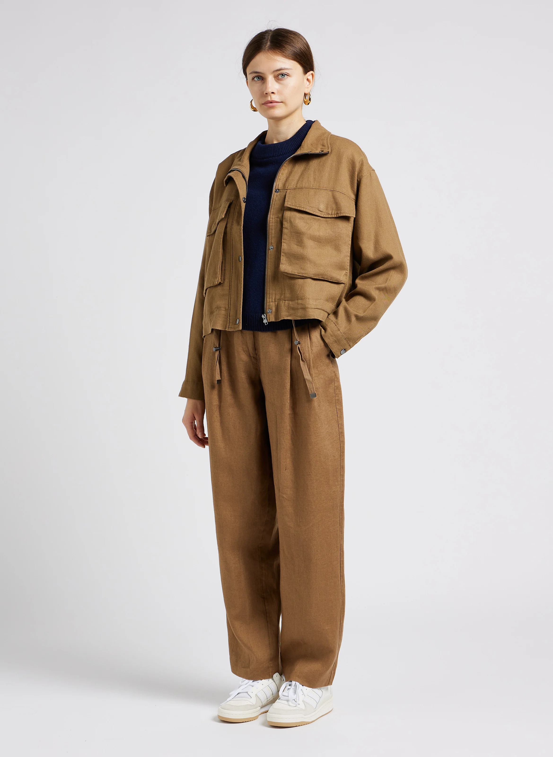 LENNIE - Pantalon taille haute en lin | Marron