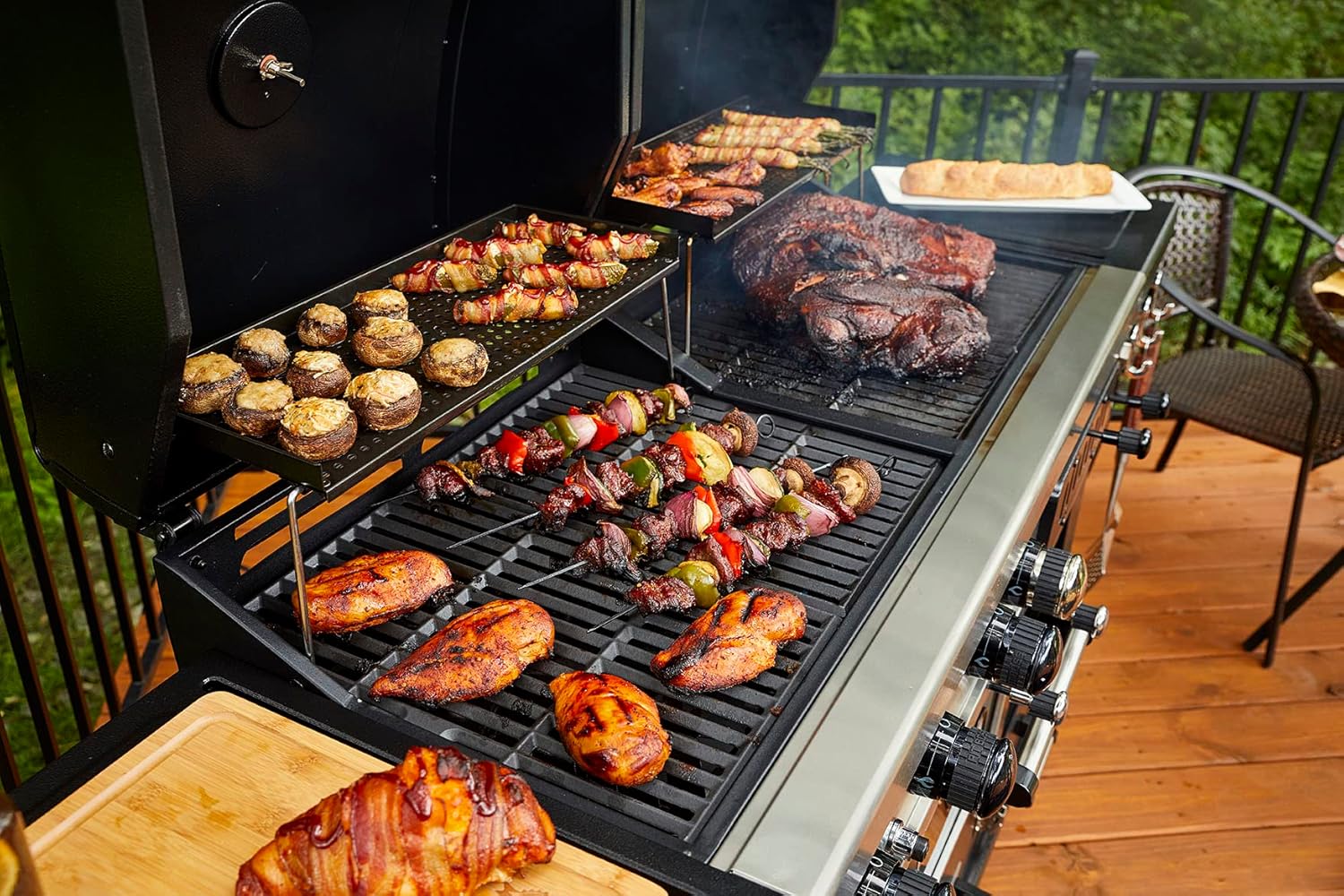 Pit Boss Memphis Ultimate 4-in-1 Kombigrill, schwarz, Stahl/Gusseisen, Smoker, Gas- und Holzkohlegrill