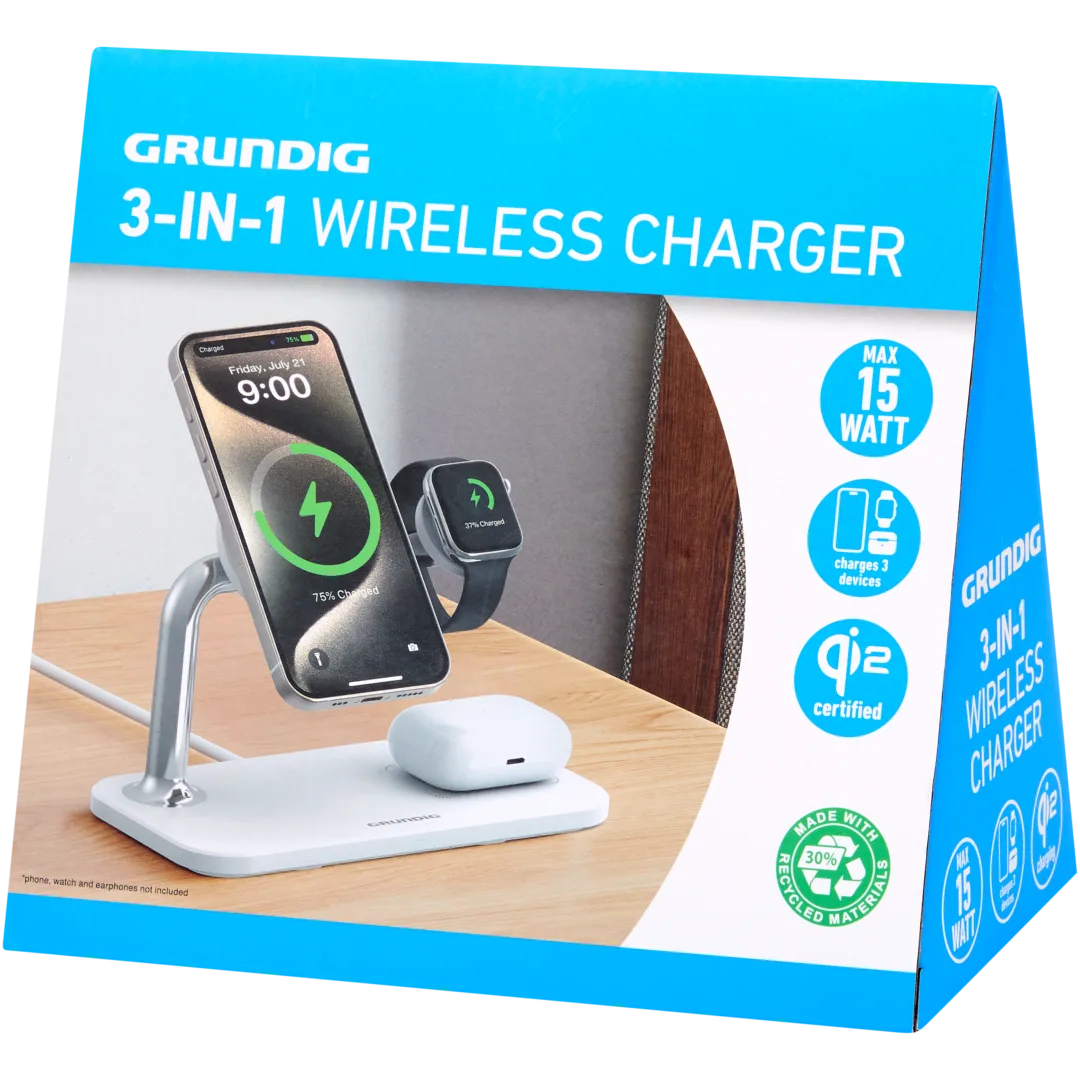 Grundig 3-in-1 draadloze oplader 15 watt | diverse kleuren