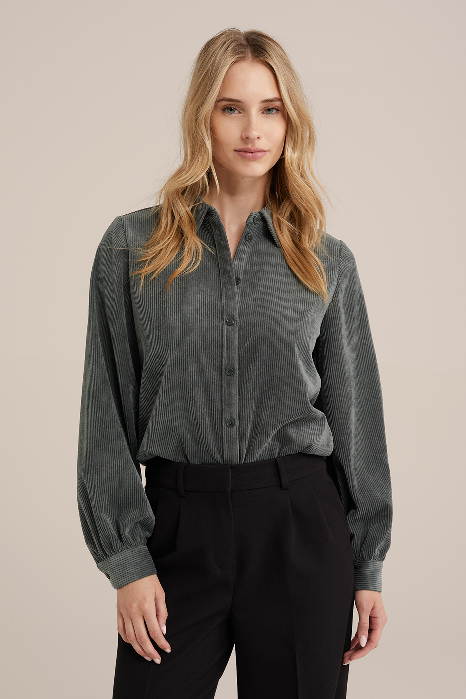 blouse van corduroy WE Fashion Donkergroen