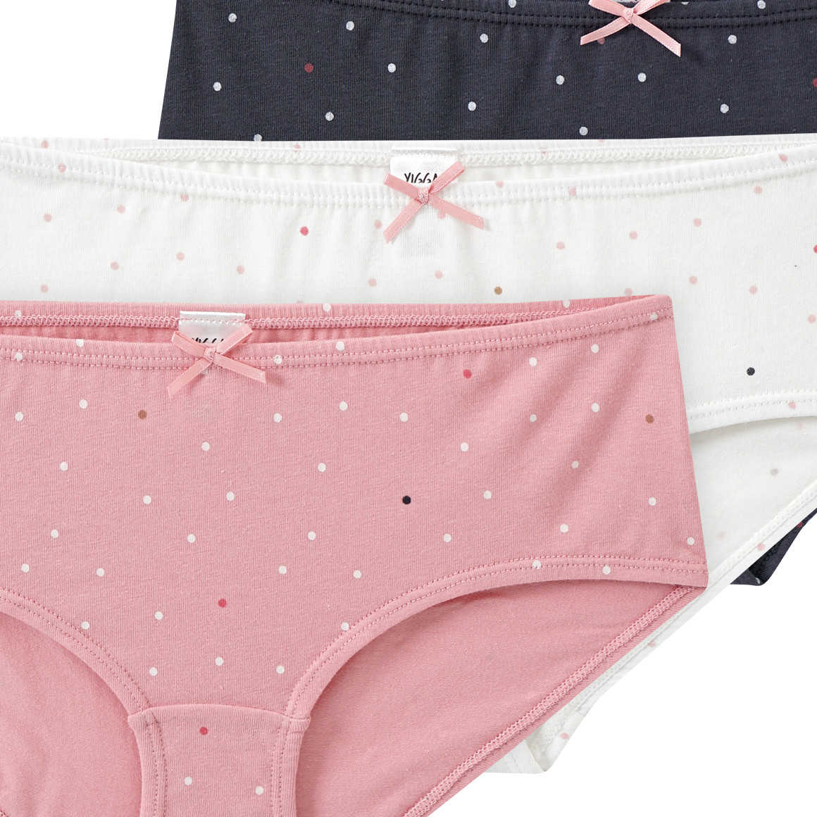 Yigga 3 Mädchen Pantys mit Punkten weiss / dunkelgrau / rosa