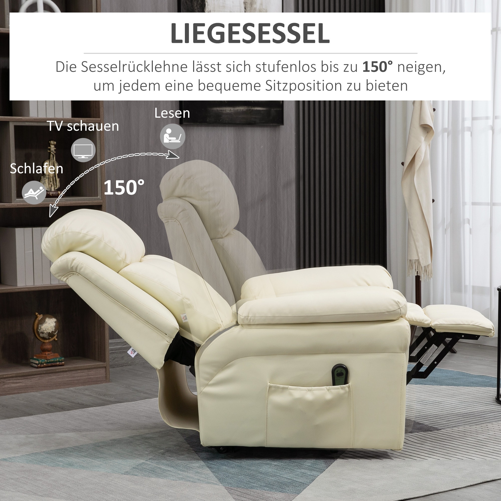 HOMCOM Aufstehhilfesessel mit Fernbedienung weiß 93L x 96B x 105H cm