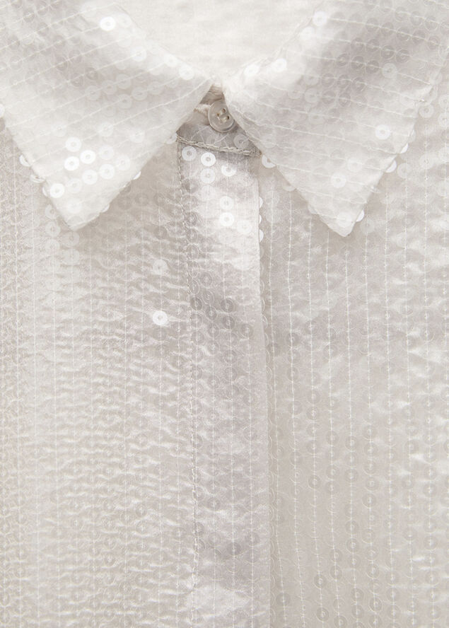 MANGO Semi-transparent sequined shirt Light beige