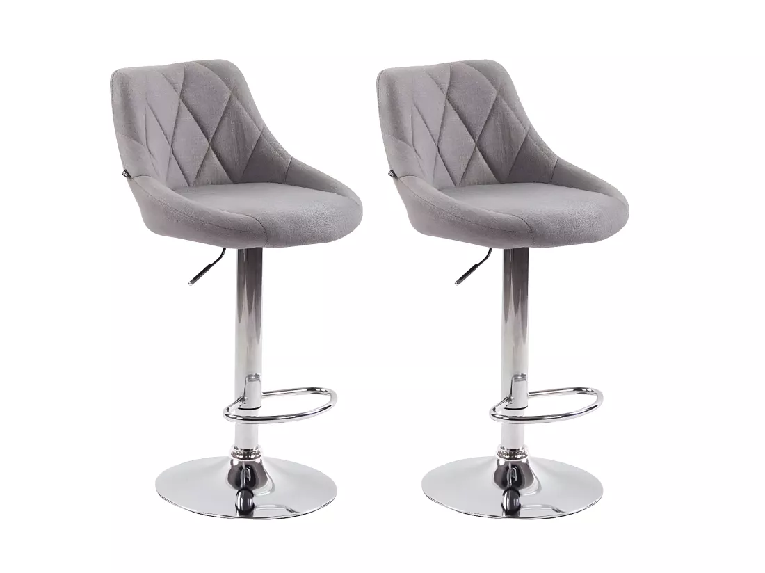 Lot de 2 Tabourets de bar - Tissu & Métal chromé - Gris - Lazio