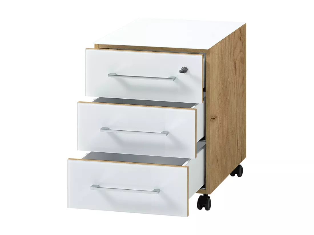 Classeur sur roulettes GW-Monteria Blanc et chêne Navarra