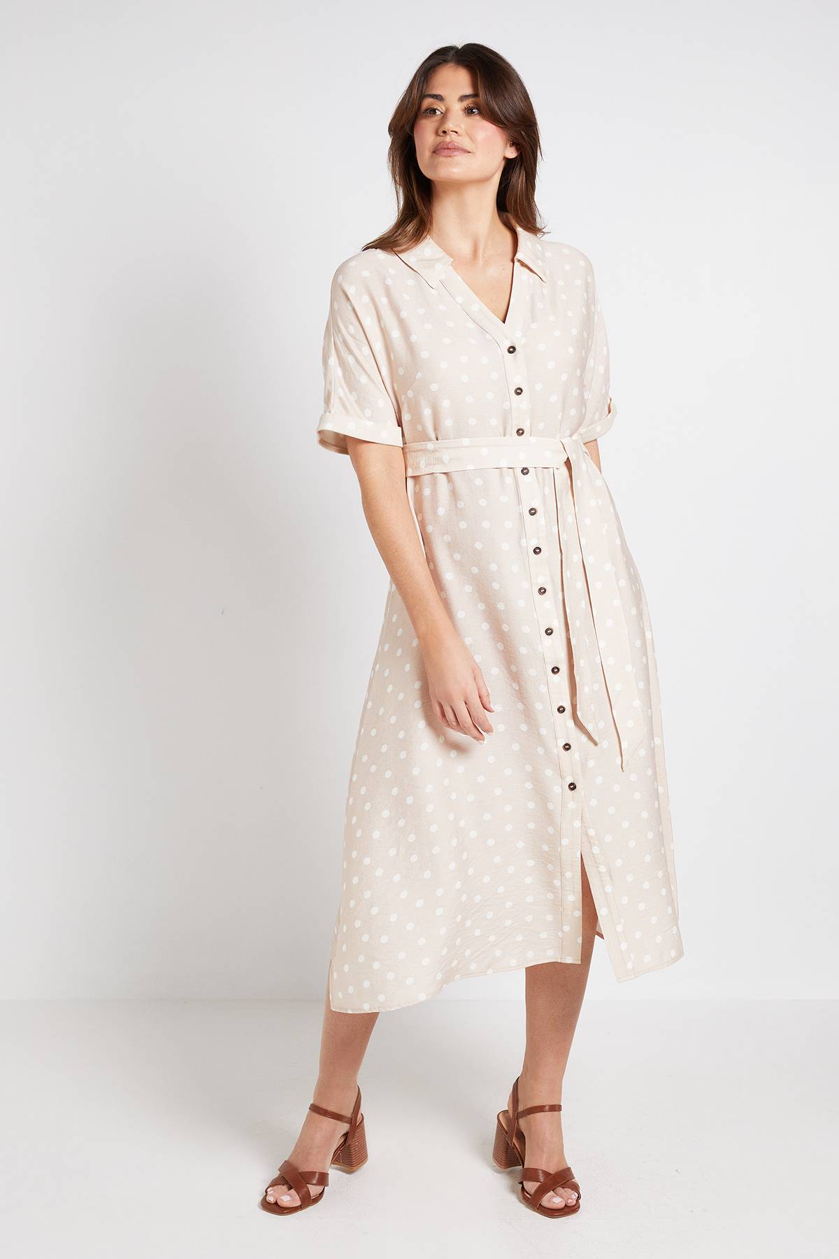 Wallis Robe Chemise D'été À Pois Avec Boutons