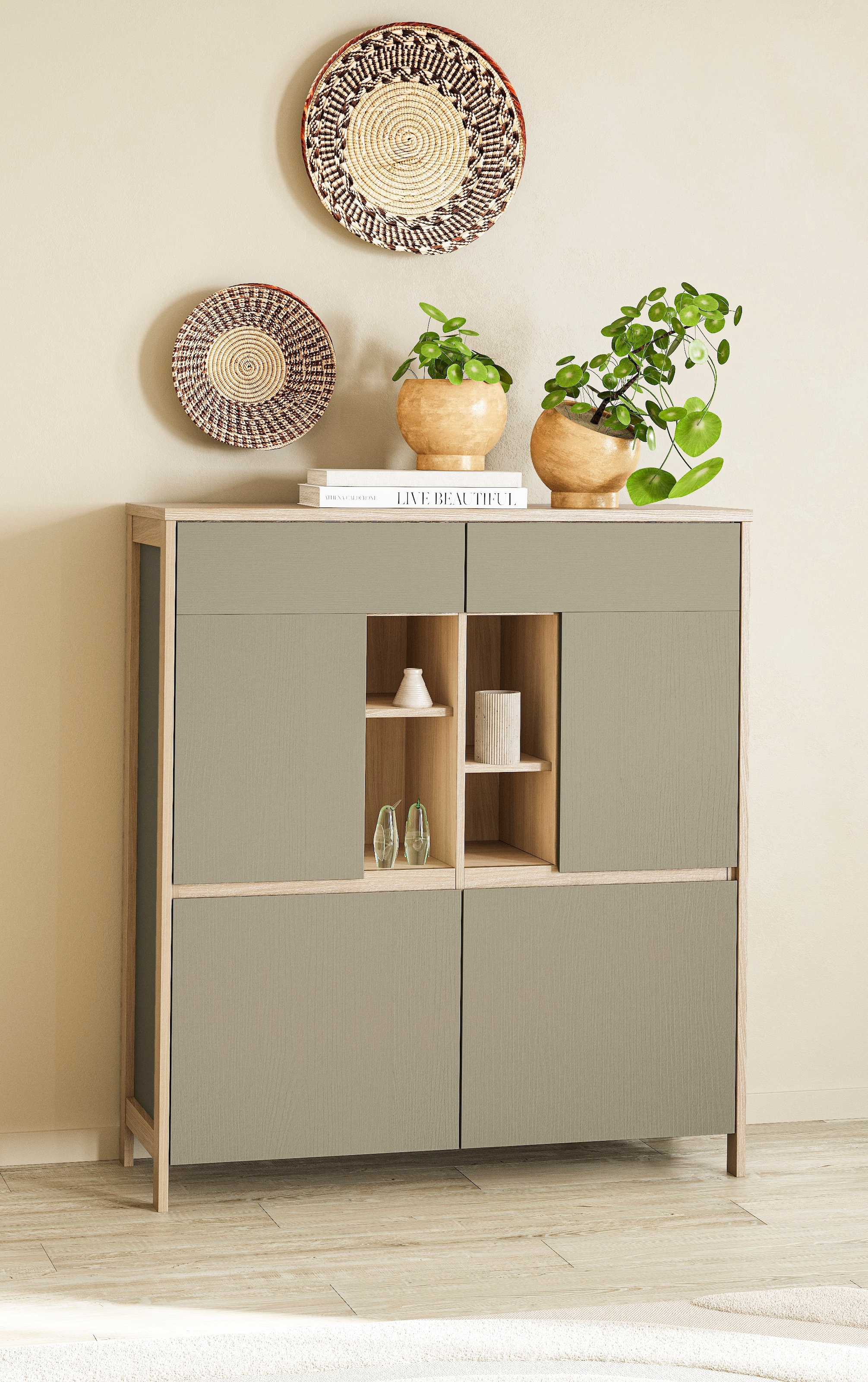 Home affaire Highboard »Stranda, moderner Schrank, Stauraumelement im Scandic-Style« elegante Rahmenoptik, ausreichend Stauraum, vielseitig einsetzbar