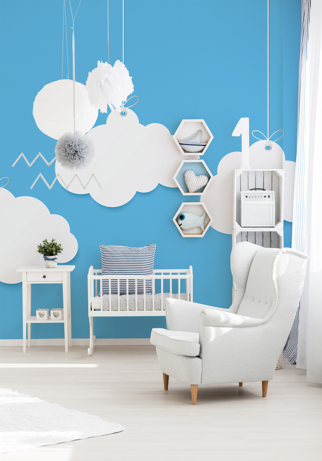 Fototapete DESIGNWALLS - blau-weiß - Kinderzimmer - 2,55 Meter