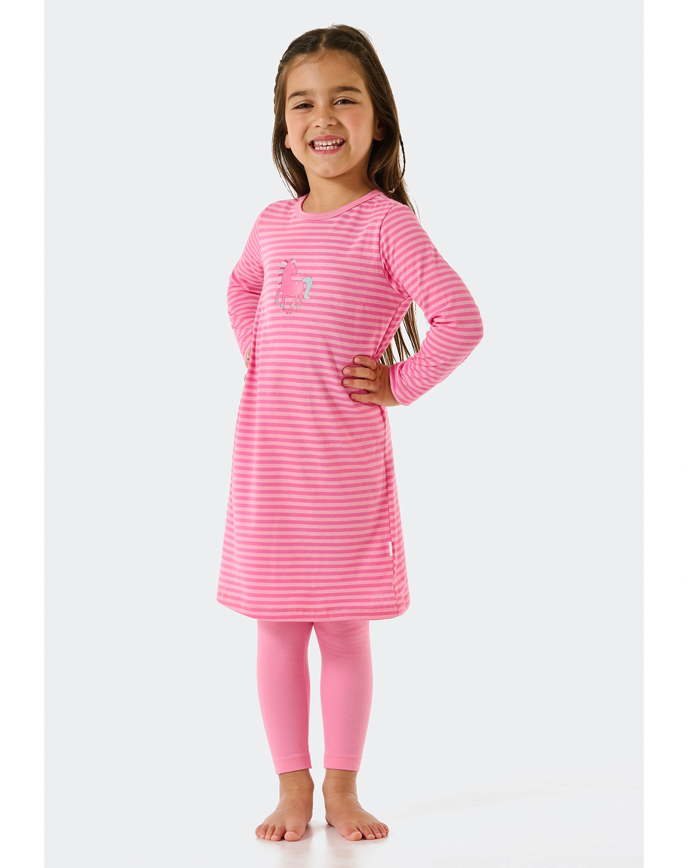 Schlafanzug lang PINK HORSE gestreift in rosa