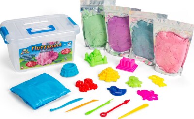Artkids - Fluffysand - Stort 2 KG Sand Sæt Med Tilbehør - 4 Farver