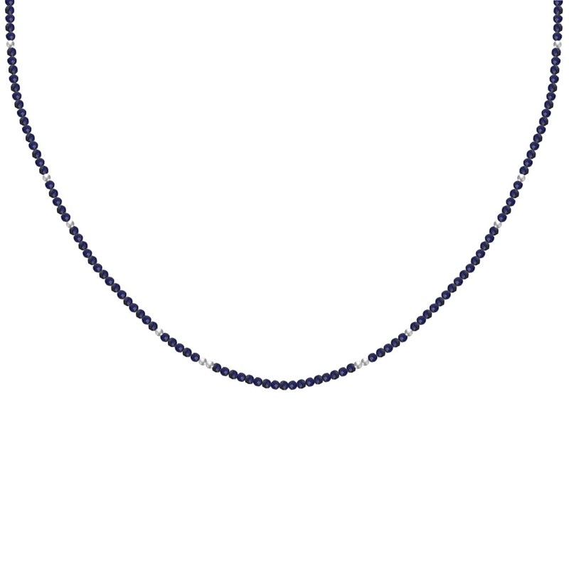 Collier Perles Facettées de Lapis Lazuli et Perles Argent
