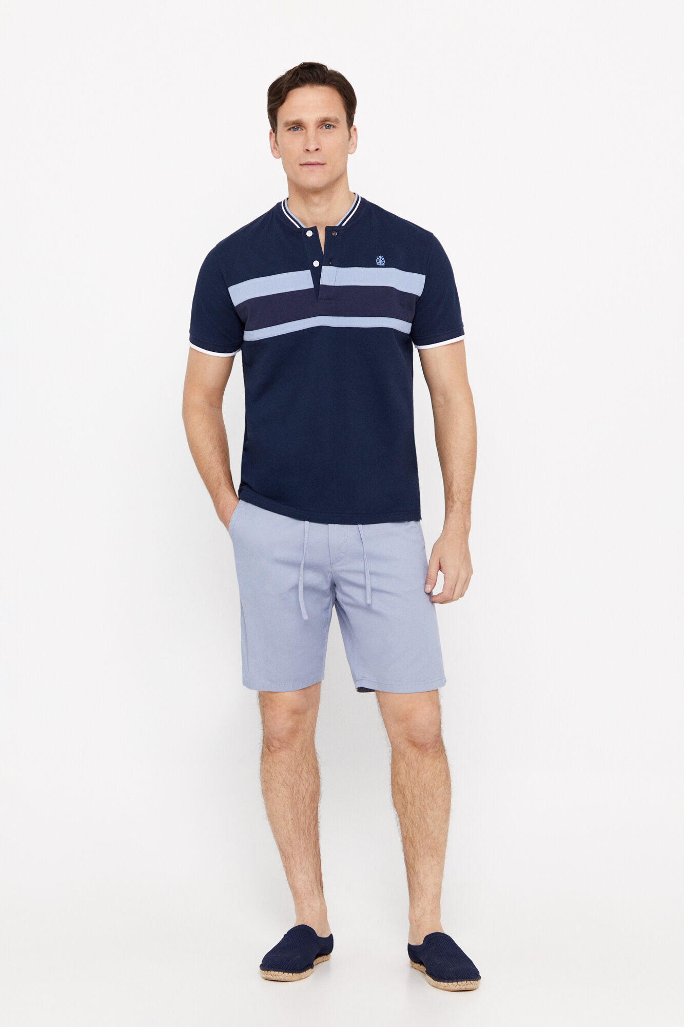 Camisa polo com gola bomber - Azul marinho